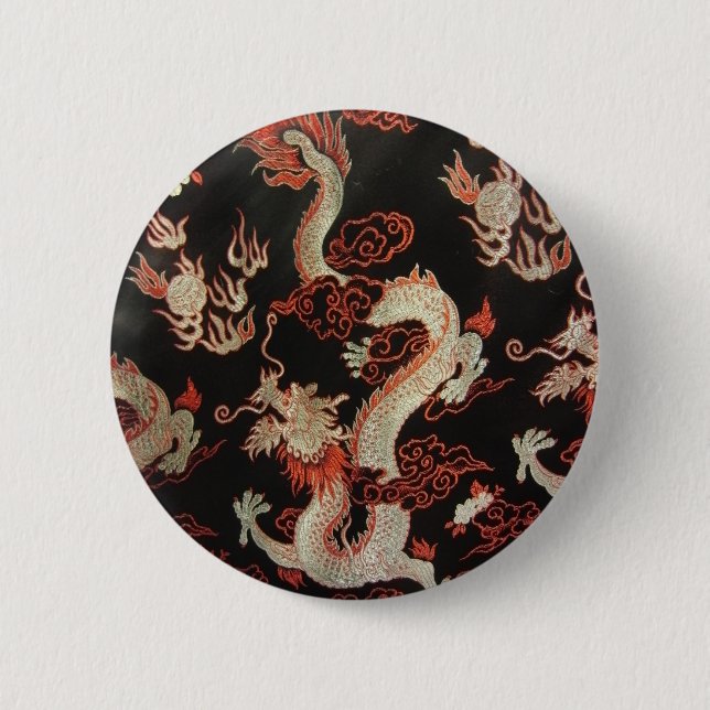 Silver Chinese Dragon 6 Cm Round Badge (Front)
