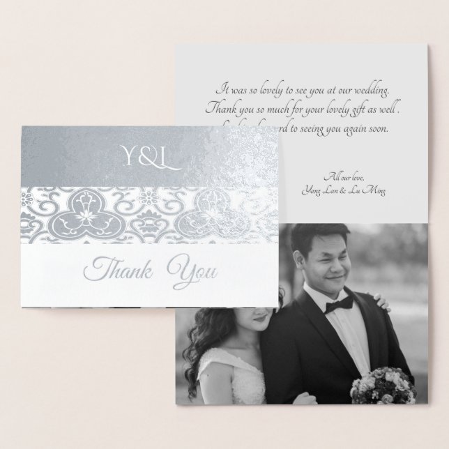 Silver Chinoiserie - wedding Thank you Foil Card (Display)