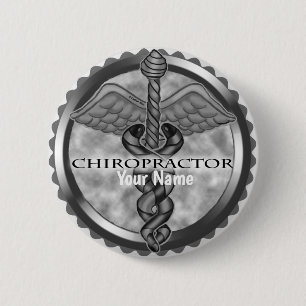 Silver chiropractor  6 cm round badge