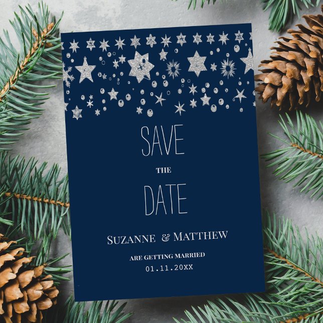 Silver Chirstmas fairy light winter Save the Date Invitation (Silver Chirstmas fairy light winter Save the Date)