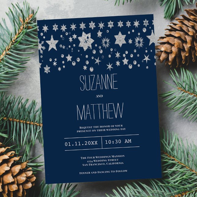 Silver Chirstmas fairy light winter Wedding  Invitation (Silver chirstmas fairy light winter Wedding )