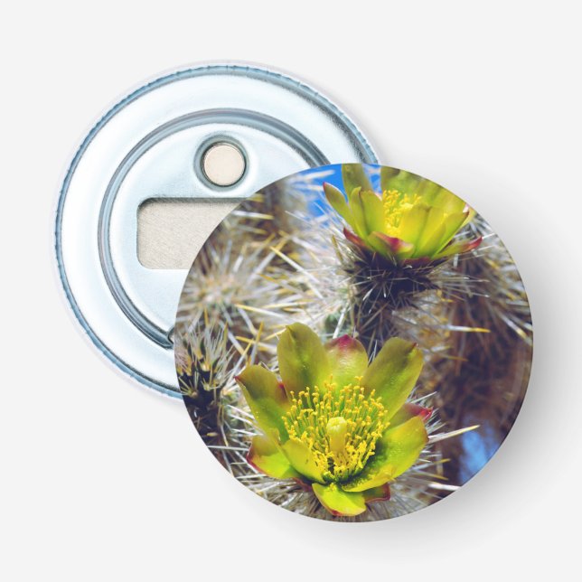 Silver Cholla Cactus Wildflowers Bottle Opener (Front)