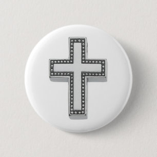 Silver Christian Cross/Easter 6 Cm Round Badge