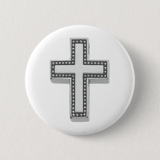 Silver Christian Cross/Easter 6 Cm Round Badge (Front)