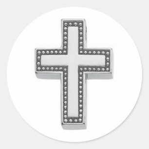 Silver Christian Cross/Easter Classic Round Sticker