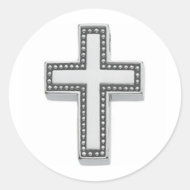 Silver Christian Cross/Easter Classic Round Sticker (Front)