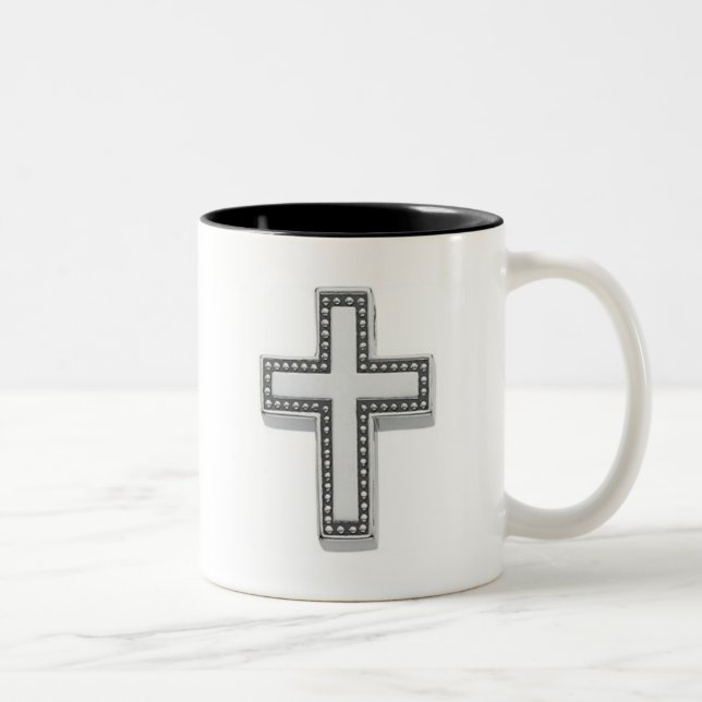Silver Christian Cross/Easter Two-Tone Coffee Mug (Right)