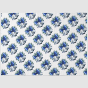 Silver Christmas Bells with Blue Bow Tissue Paper