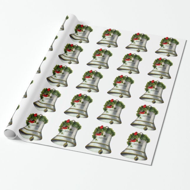 Silver Christmas Bells Wrapping Paper (Unrolled)