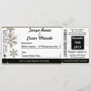 Silver Christmas Boarding Pass Wedding Invitation