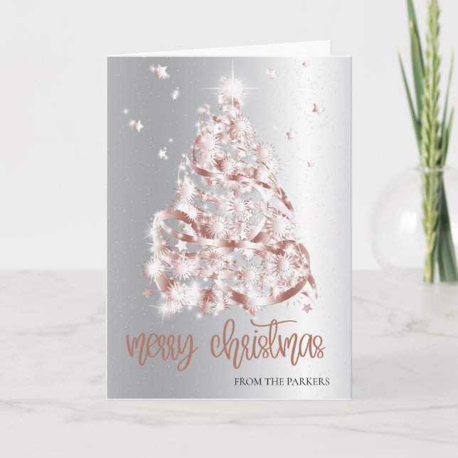 Silver Christmas Cards | Elegant Sparkle Tree  (Front)