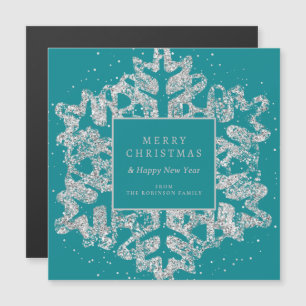 Silver Christmas Glitter Snowflake Corporate Teal 