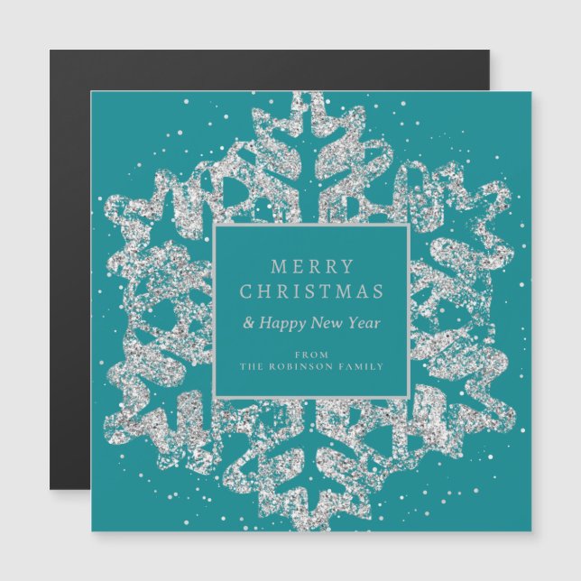 Silver Christmas Glitter Snowflake Corporate Teal  (Front/Back)