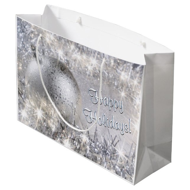 Silver Christmas Large Gift Bag (Back Angled)