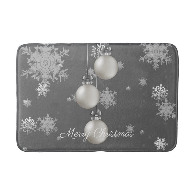 Silver Christmas Ornaments Bath Mat (Front)