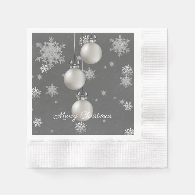 Silver Christmas Ornaments Paper Napkin (Front)