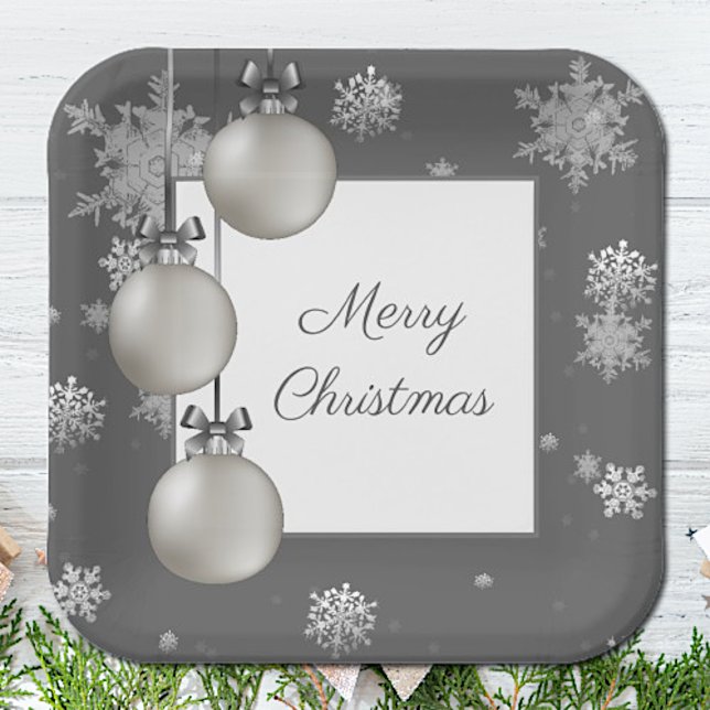 Silver Christmas Ornaments Paper Plate (Silver Christmas Ornaments Paper Plates)