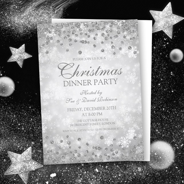 Silver Christmas Party Glitter Winter Wonder Invitation (Creator Uploaded)
