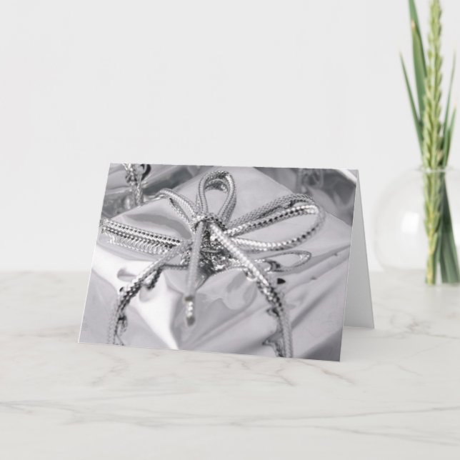 Silver Christmas Present Holiday Card (Front)