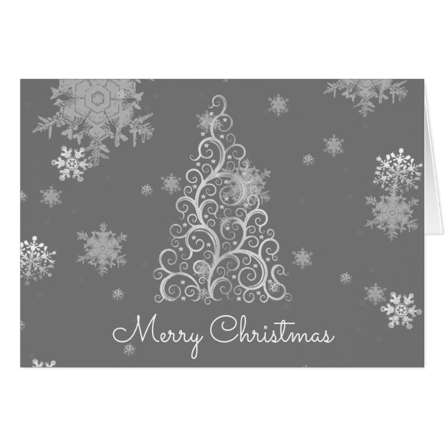 Silver Christmas Tree and Snowflakes (Front Horizontal)