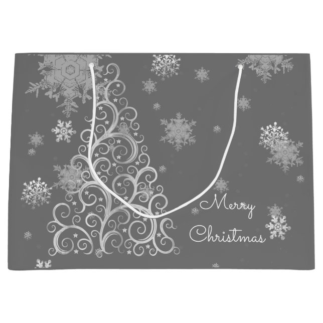 Silver Christmas Tree and Snowflakes Gift Bag (Front)