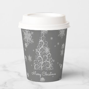Silver Christmas Tree and Snowflakes Paper Cup