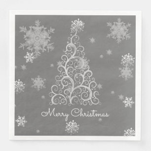 Silver Christmas Tree and Snowflakes Paper Napkin