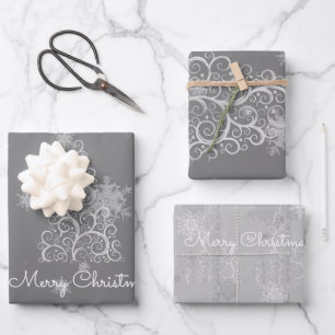 Silver Christmas Tree and Snowflakes  Wrapping Paper Sheet