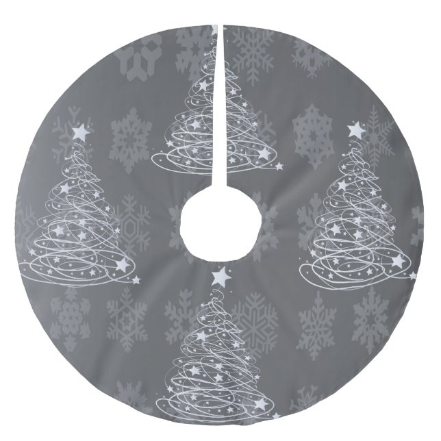Silver Christmas Tree Modern design Brushed Polyester Tree Skirt (Front)