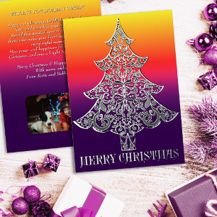 Silver Christmas Tree Ornemental Filigree Pattern Foil Holiday Card