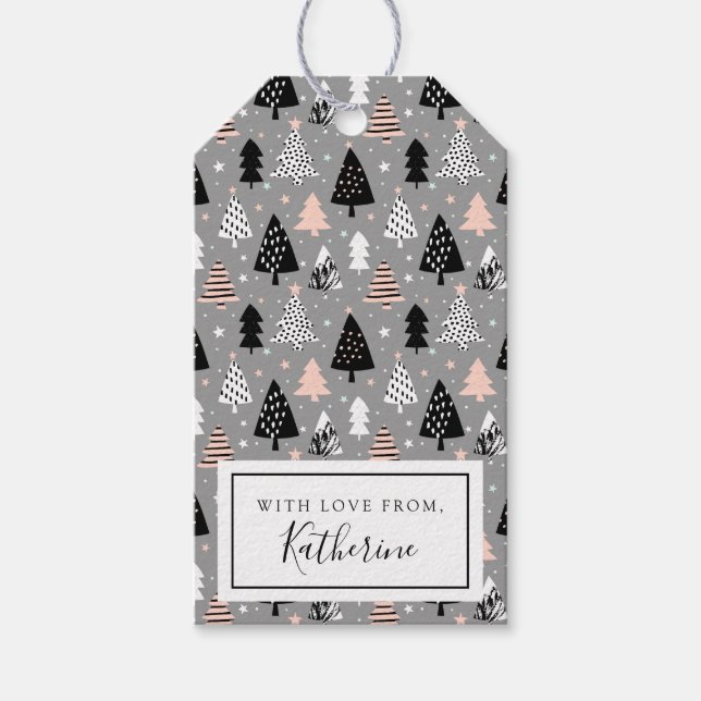 Silver Christmas Tree Pattern Gift Tags (Front)