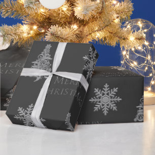 Silver Christmas Tree Snowflake on Charcoal Grey  Wrapping Paper