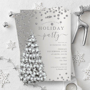 Silver Christmas Tree Winter Company Holiday  Invitation
