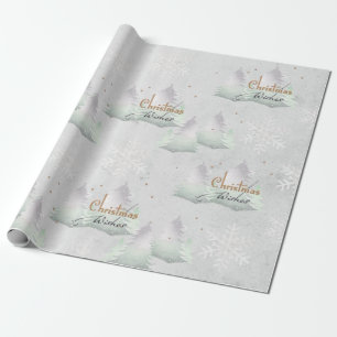 Silver Christmas Wishes Evergreen Tree Snowflake  Wrapping Paper