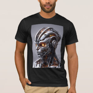 Silver Chrome Cyborg Glowing Orange Sci-Fi T-Shirt