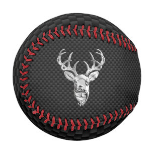 Silver Chrome Deer on Carbon Fibre Style Print Baseball