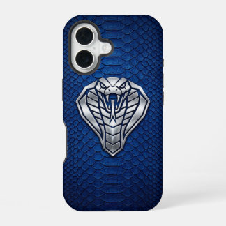 Silver Chrome Geometric Cobra Blue Python iPhone 16 Case