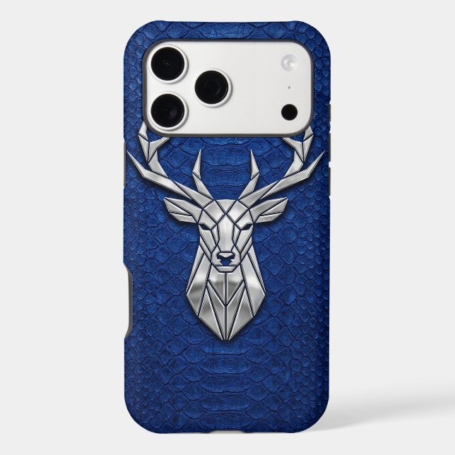 Silver Chrome Geometric Deer Blue Python iPhone (Back)