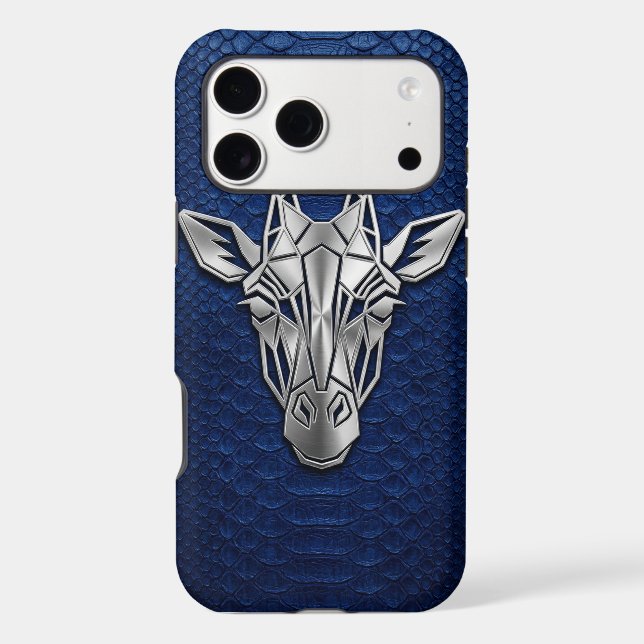 Silver Chrome Geometric Giraffe Blue Python iPhone (Back)