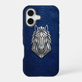 Silver Chrome Geometric Horse Blue Python iPhone 16 Case