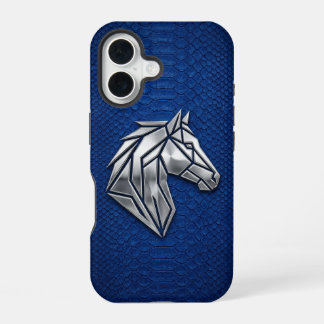 Silver Chrome Geometric Horse Blue Python iPhone 16 Case