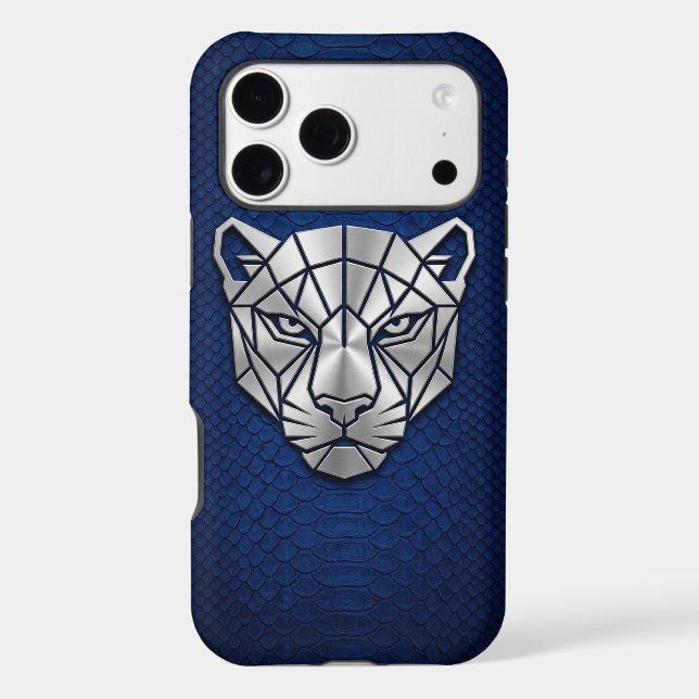 Silver Chrome Geometric Panther Blue Python iPhone (Back)