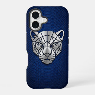Silver Chrome Geometric Panther Blue Python iPhone 16 Case
