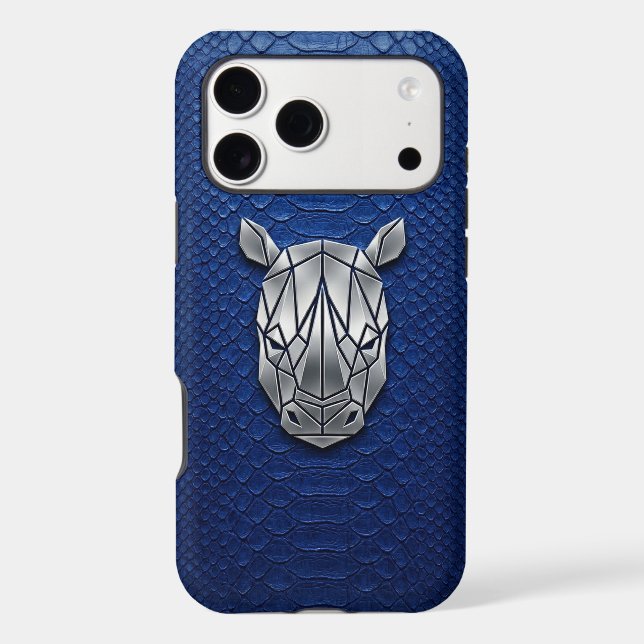 Silver Chrome Geometric Rhino Blue Python iPhone (Back)