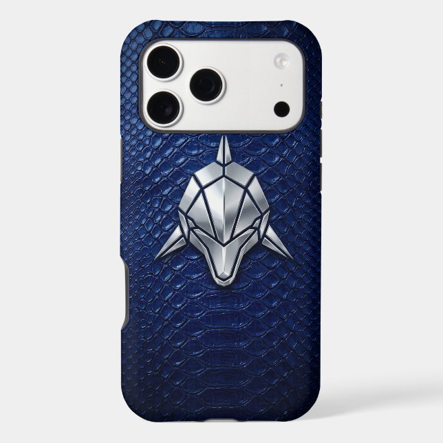 Silver Chrome Geometric Shark Blue Python iPhone (Back)