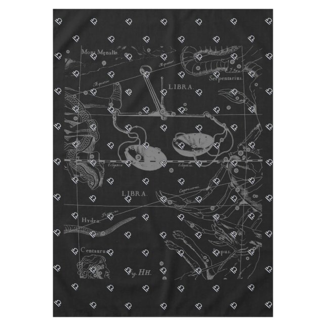 Silver Chrome Libra Zodiac Sign on Hevelius Tablecloth (Front)