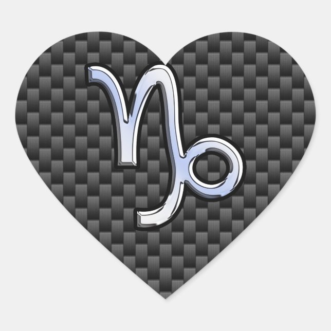Silver Chrome like Capricorn Symbol Carbon Fibre Heart Sticker (Front)