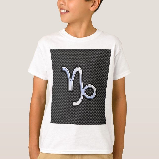 Silver Chrome like Capricorn Symbol Carbon Fibre T-Shirt (Front)