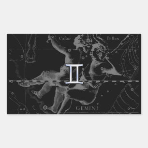 Silver Chrome like Gemini Zodiac Sign on Hevelius Rectangular Sticker