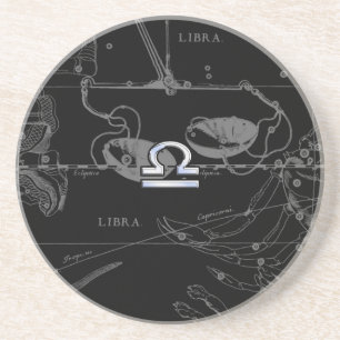 Silver Chrome like Libra Zodiac Sign on Hevelius Coaster